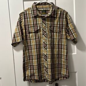 PRANA Men's PLAID SNAP‎ Short Sleeve Shirt Brown & Tan Size M
